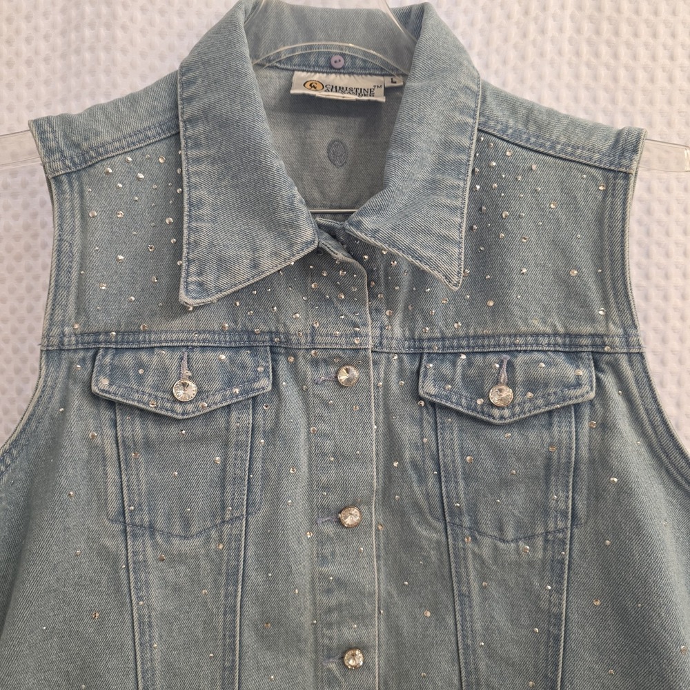 Christine Alexander VesLarge Blue 90s Denim Swarovski Crystal Bling Sparkle
